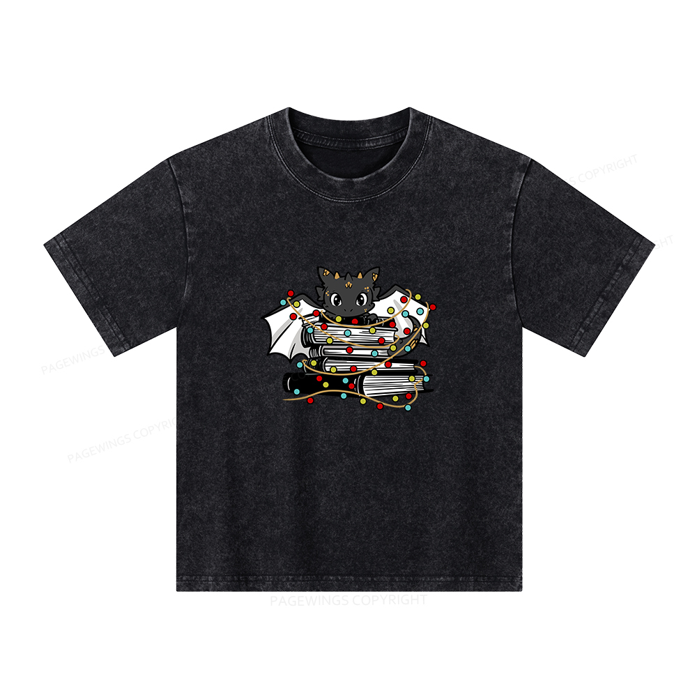 Pagewings Cute Book Dragon Holiday Unisex Kids Washed T-shirt