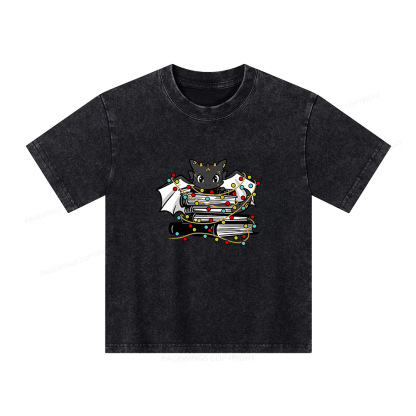 Pagewings Cute Book Dragon Holiday Unisex Kids Washed T-shirt