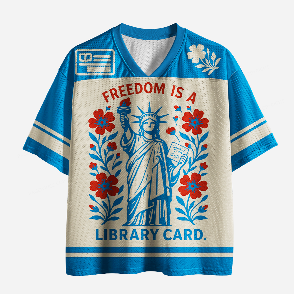 Pagewings Freedom Is A Library Card Unisex Mesh Jersey