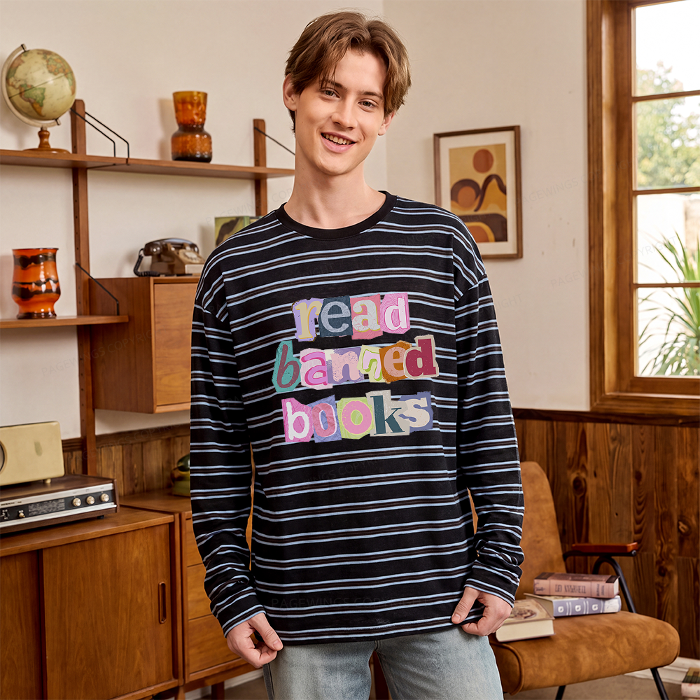 Pagewings Read Banned Books Unisex Striped Long Sleeve T-Shirt