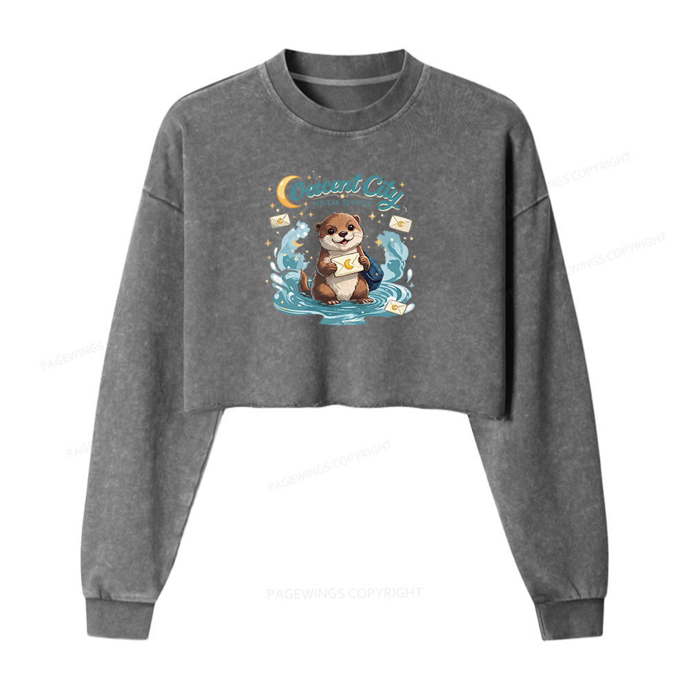 Pagewings Fantasy Book Lover Washed Crop Sweatshirt