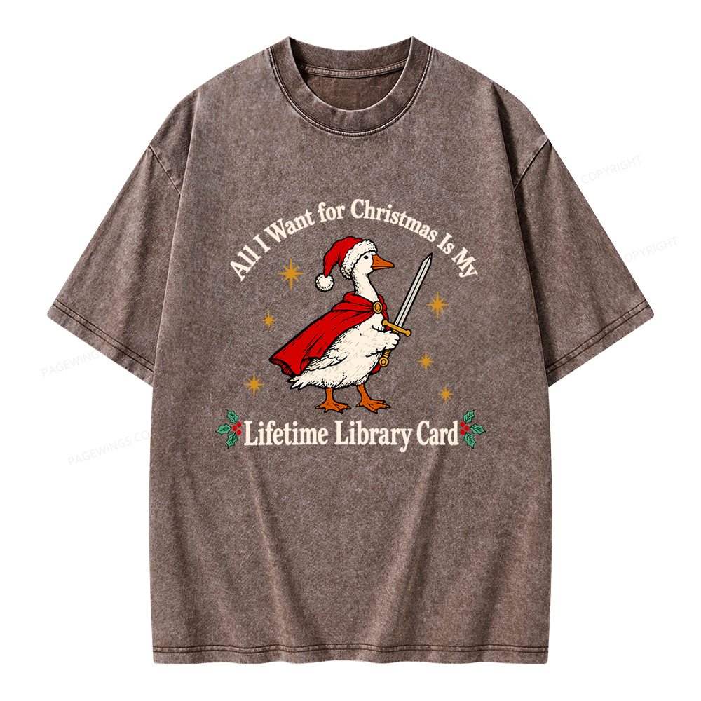 Pagewings Christmas Lifetime Library Card Unisex Washed T-shirt