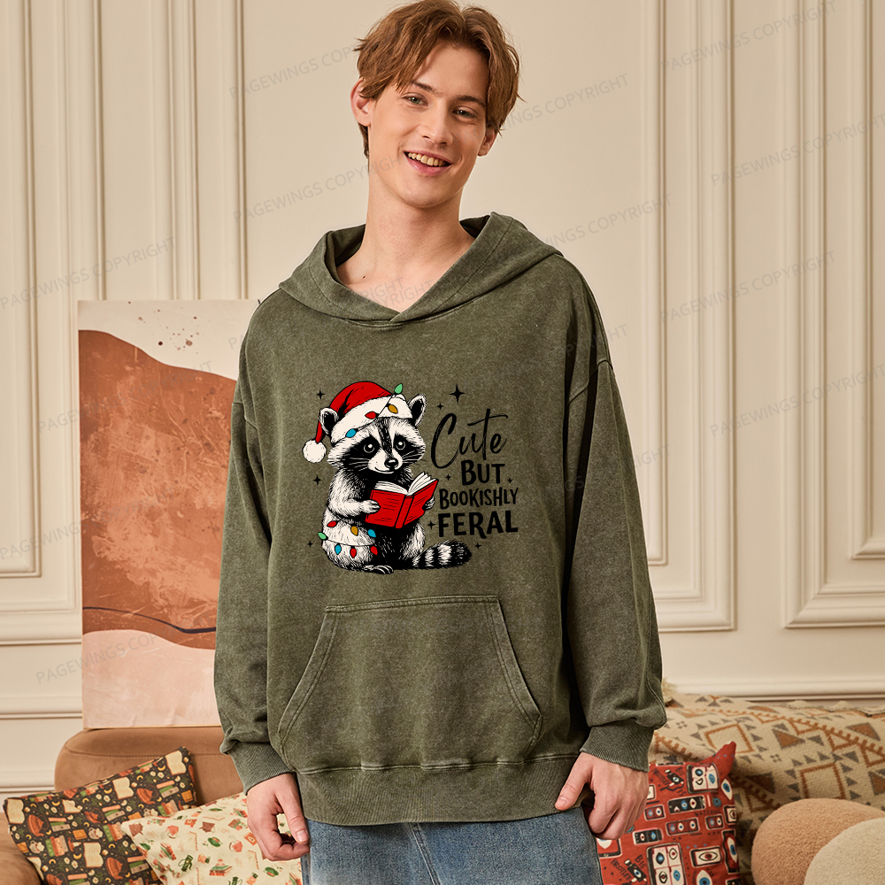 Pagewings Cute But Feral Unisex Washed Hoodie