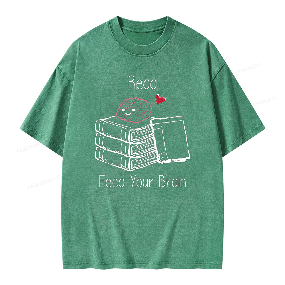 Pagewings Read Feed Your Brain Unisex Washed T-shirt