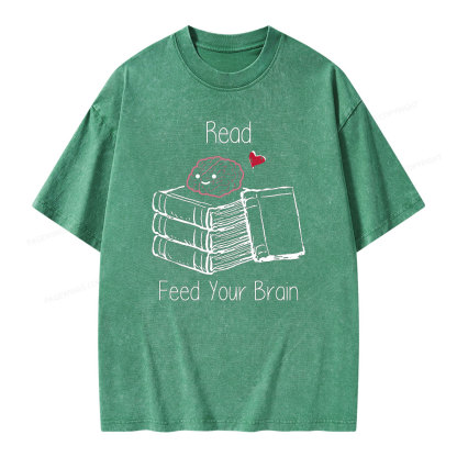 Pagewings Read Feed Your Brain Unisex Washed T-shirt