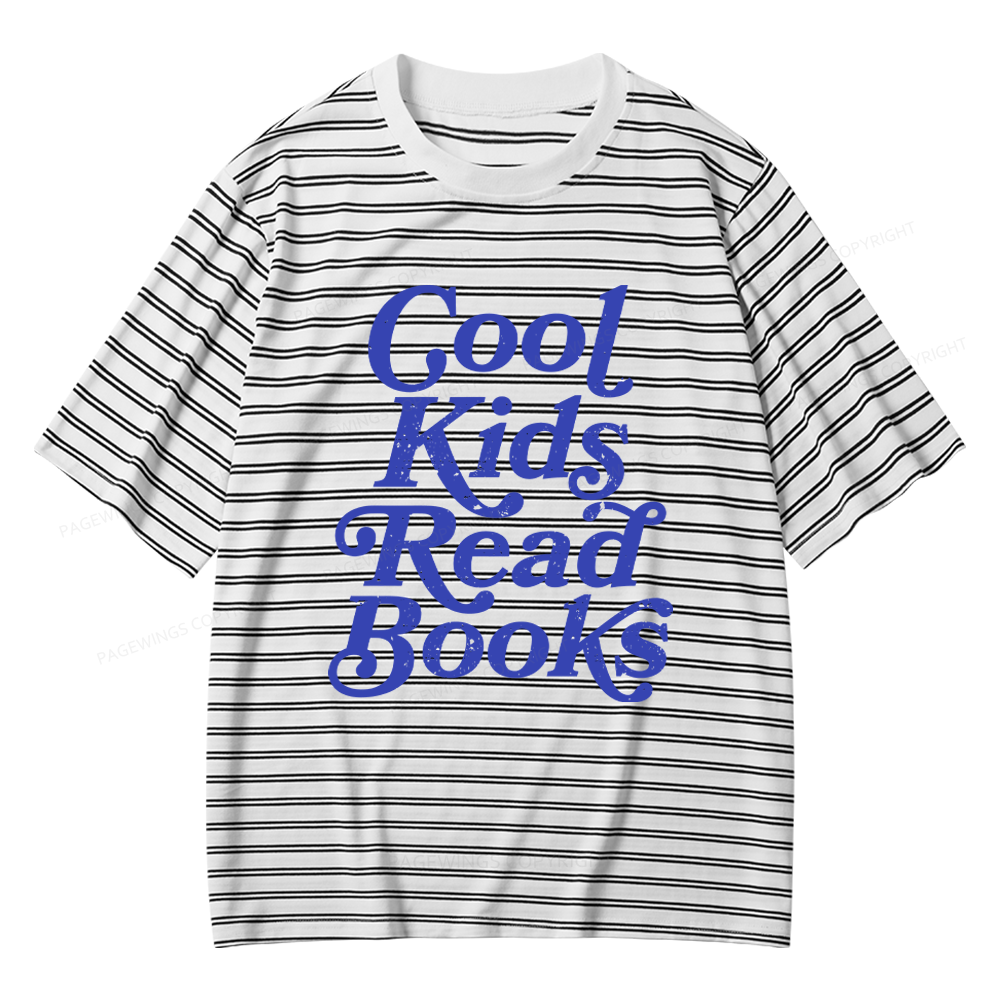 Pagewings Cool Kids Read Books Unisex Striped T-Shirt