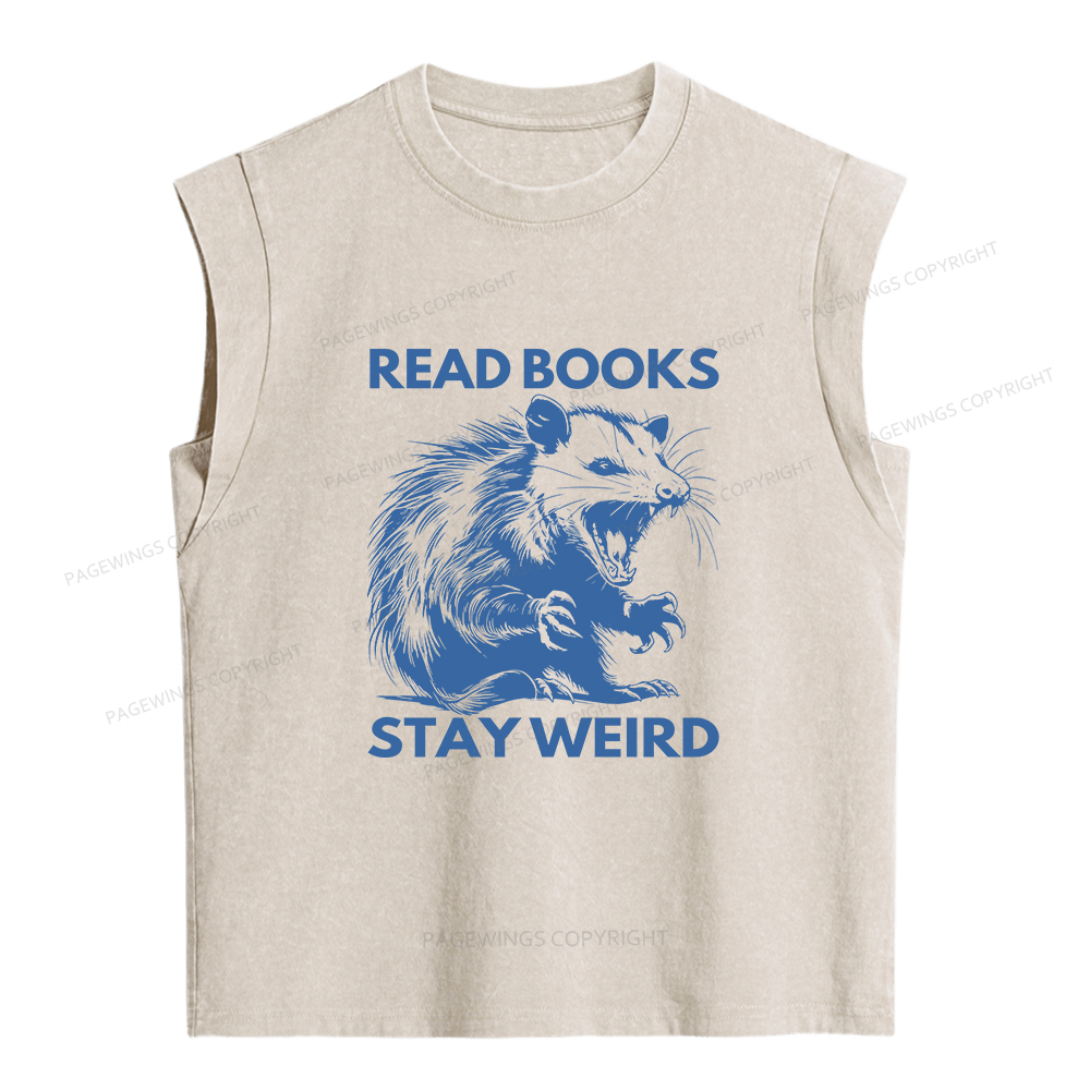 Pagewings Read Books Stay Weird Women's Washed Tank Top