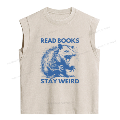 Pagewings Read Books Stay Weird Women's Washed Tank Top