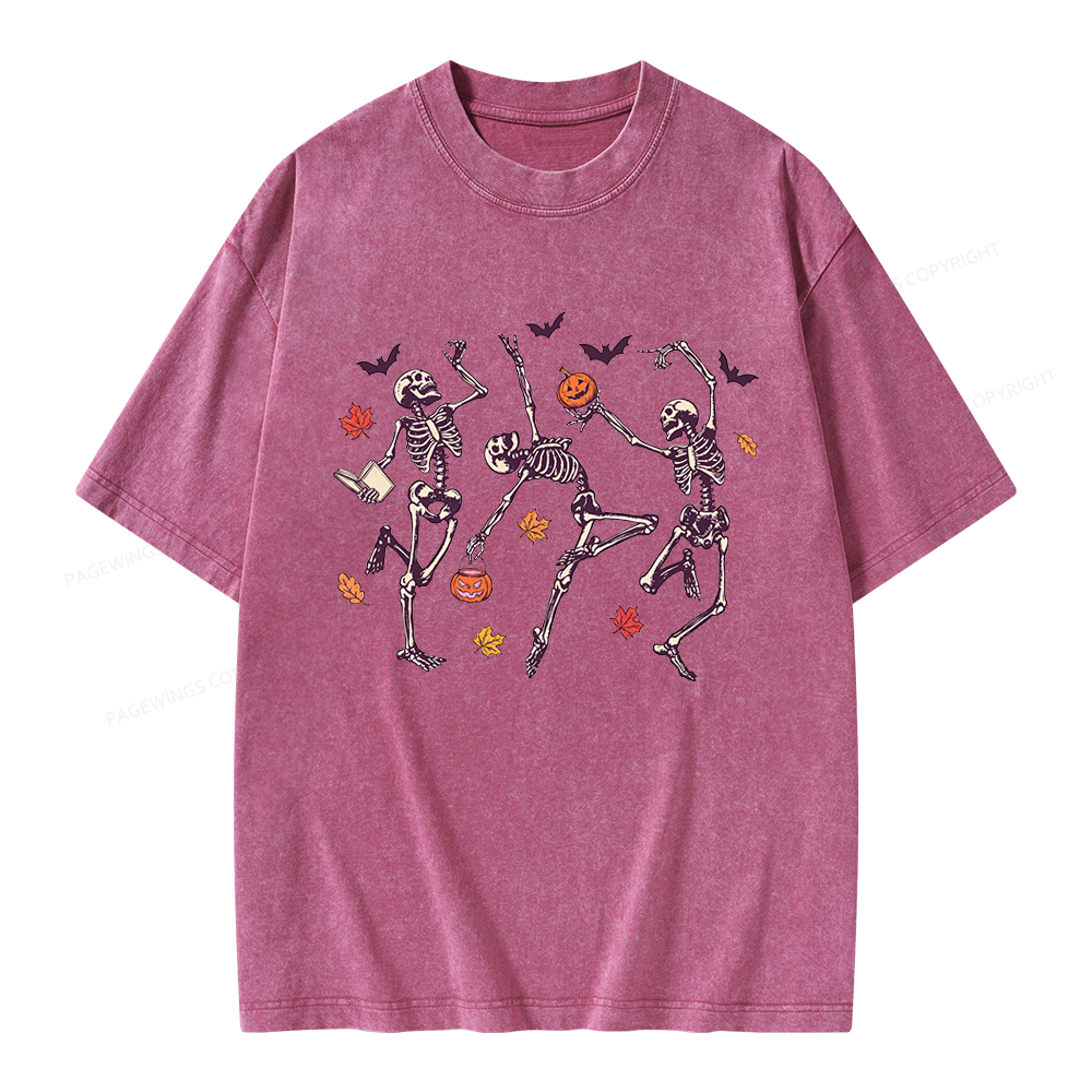 Pagewings Dancing Skeleton Unisex Washed T-shirt