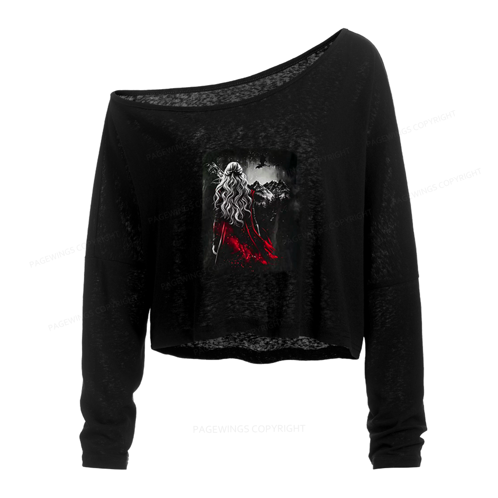 Pagewings Fantasy Bookish Slouchy Long Sleeve Off Shoulder T-shirt