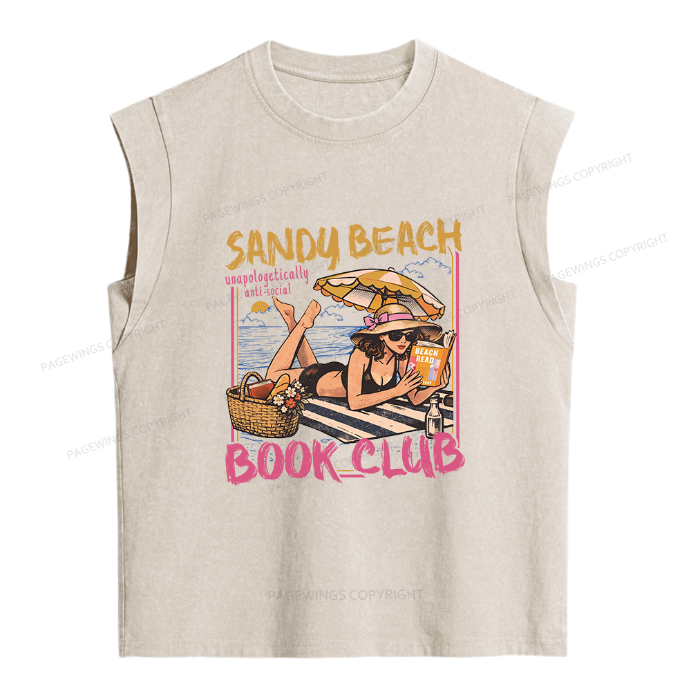 Pagewing Sandy Beach Book Club Women's Washed Tank Top