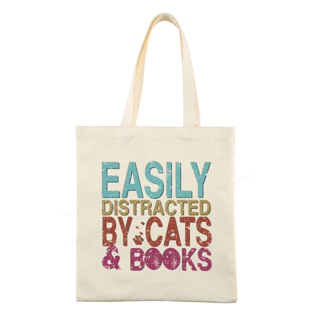 Pagewings Easily Distracted By Cats And Books Tote Bag