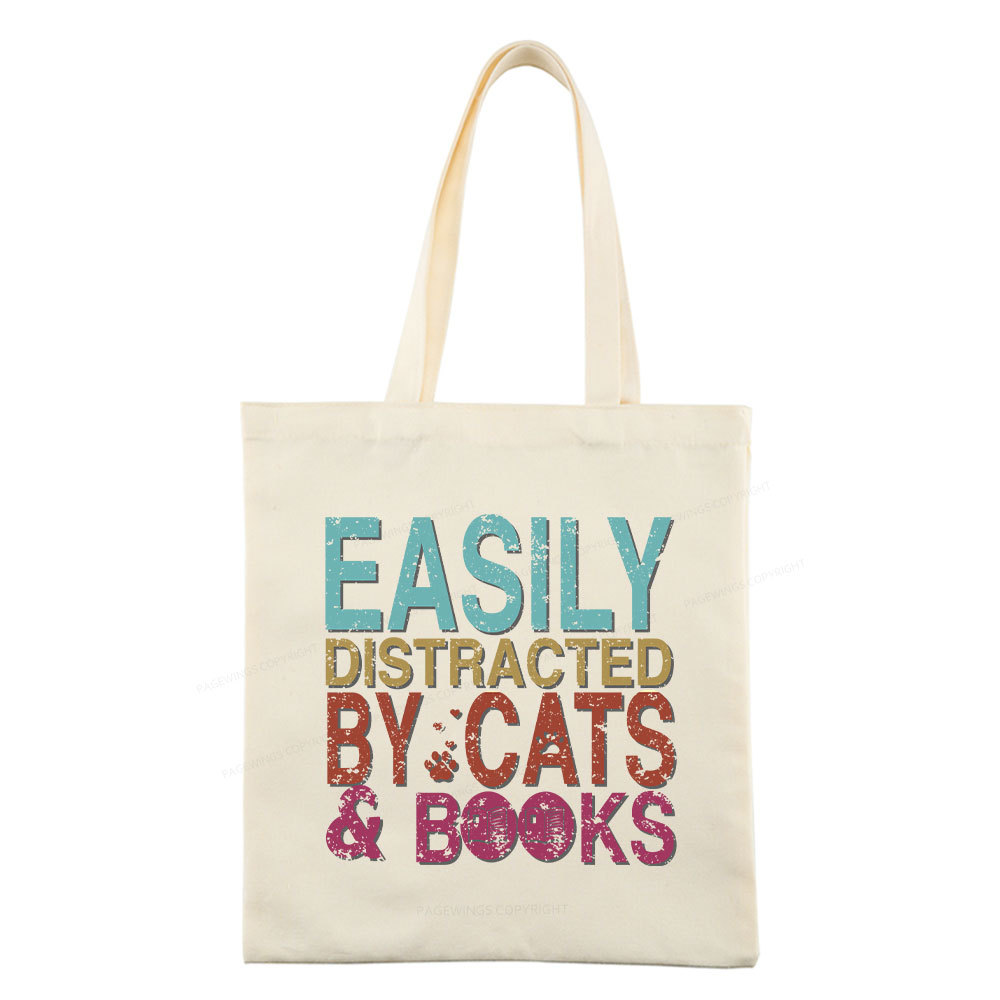 Pagewings Easily Distracted By Cats And Books Tote Bag