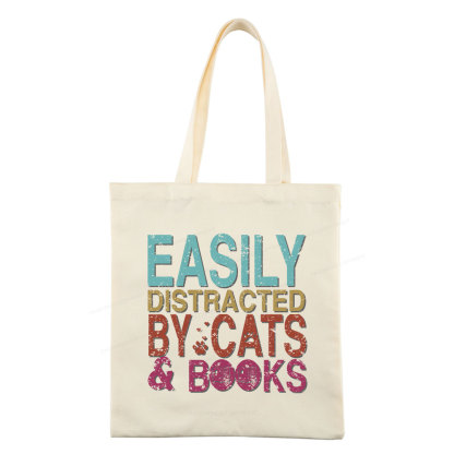 Pagewings Easily Distracted By Cats And Books Tote Bag