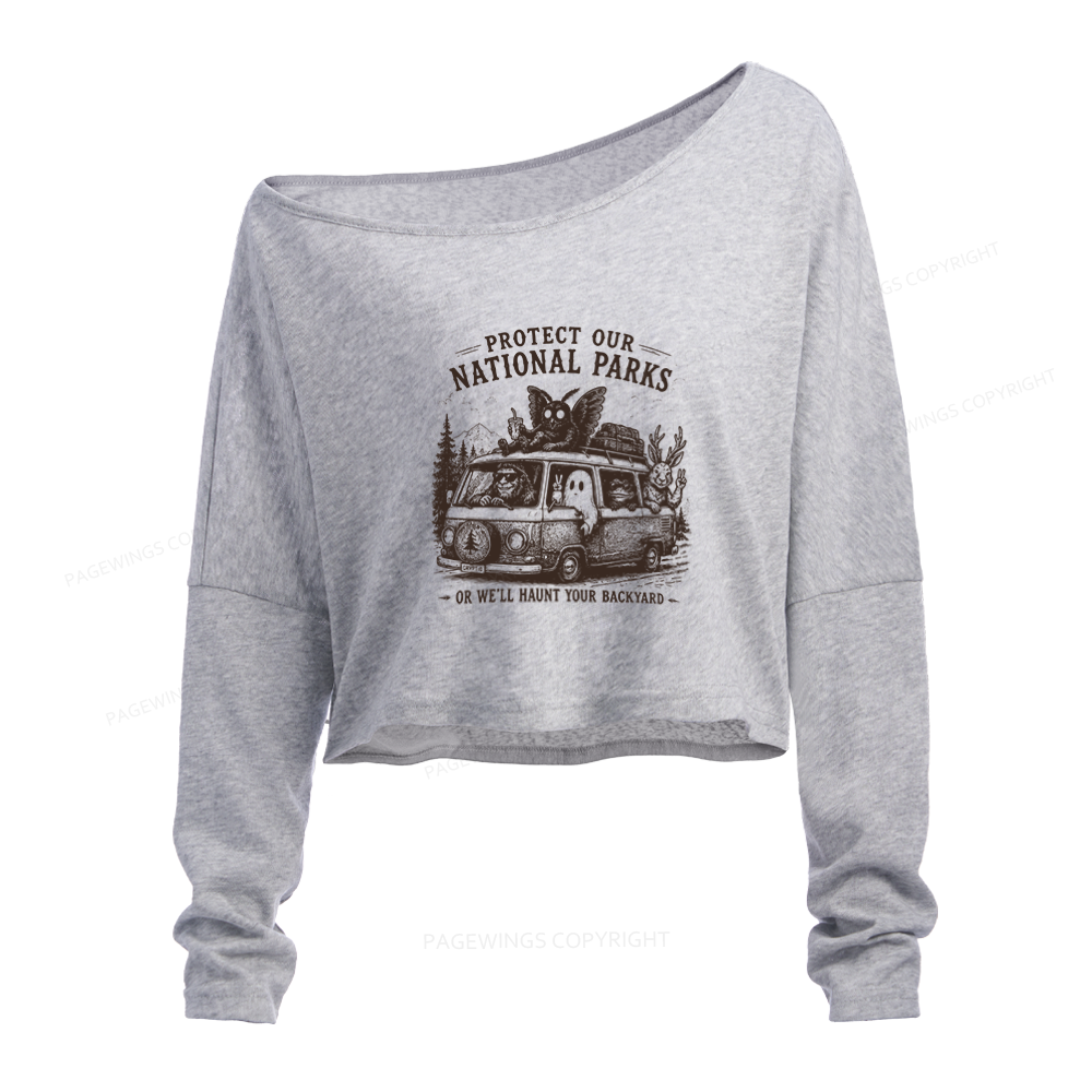 Pagewings Protect Our National Parks Slouchy Long Sleeve Off Shoulder T-shirt