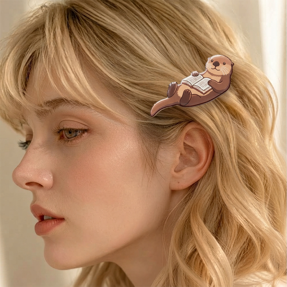Pagewings Otter Reading Book Acrylic Hair Clip
