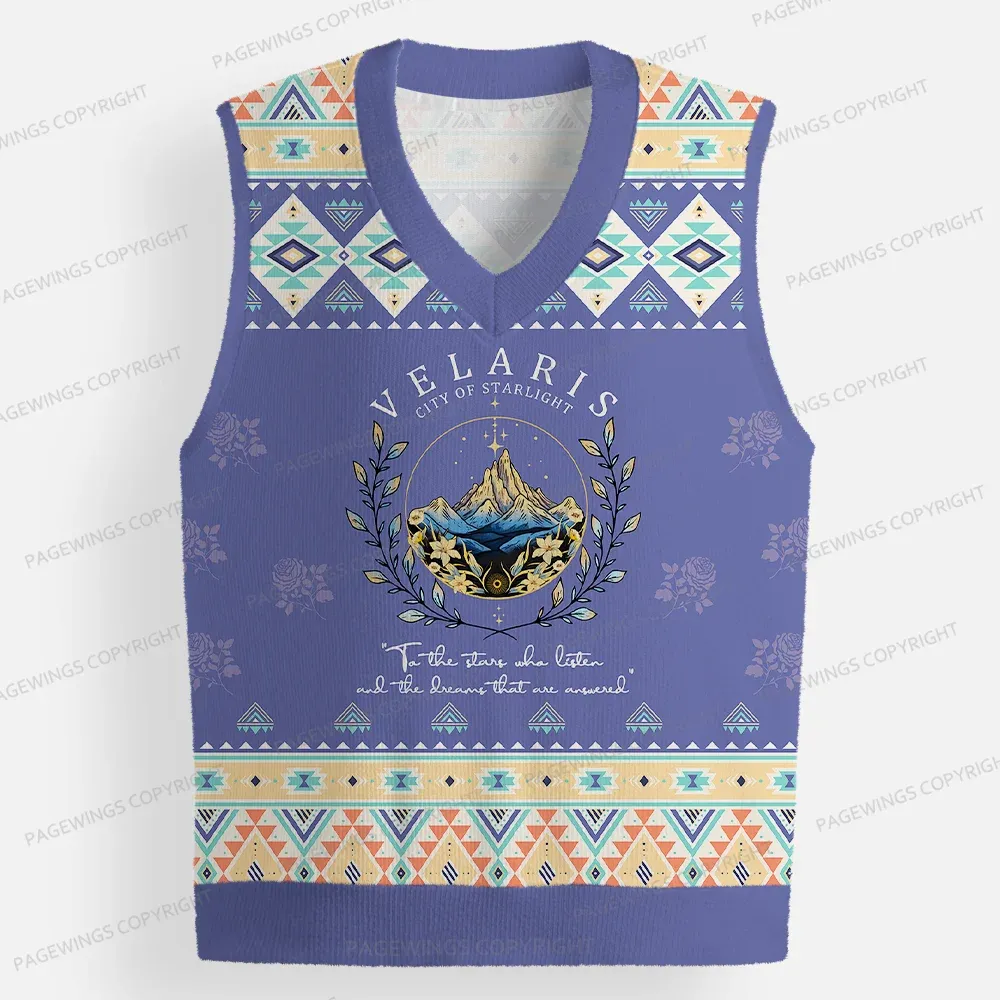 Pagewings Velaris City Of Starlight Unisex V-Neck Ugly Knit Vest