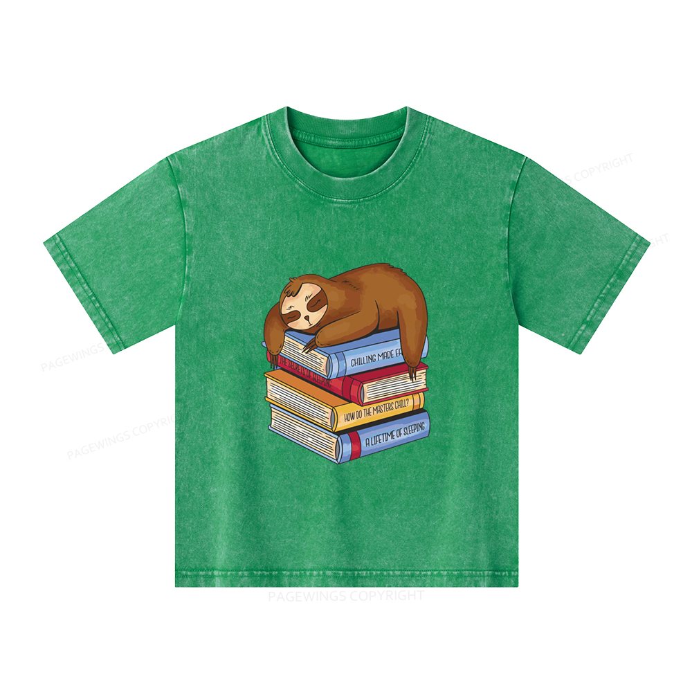 Pagewings Sloth And Book Unisex Kids Washed T-shirt