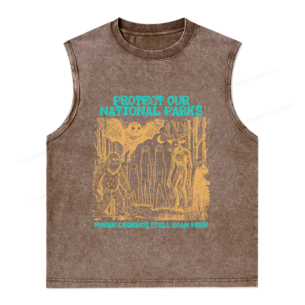 Pagewings Protect Our Parks Vintage Camping Unisex Washed Tank Top