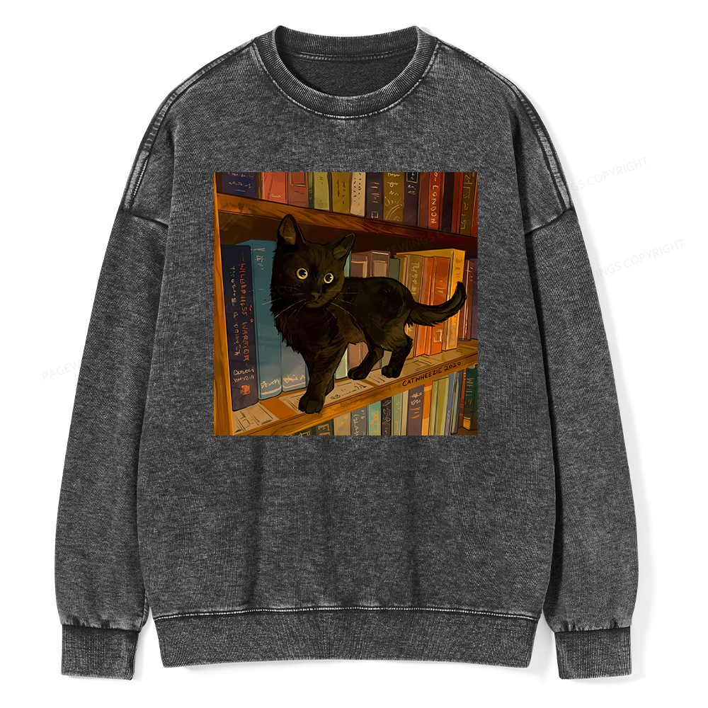 Pagewings Little Library Cat Unisex Washed Sweatshirt