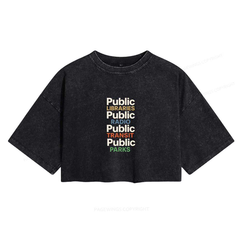 Pagewings Public Libraries Women's Washed Cropped T-shirt