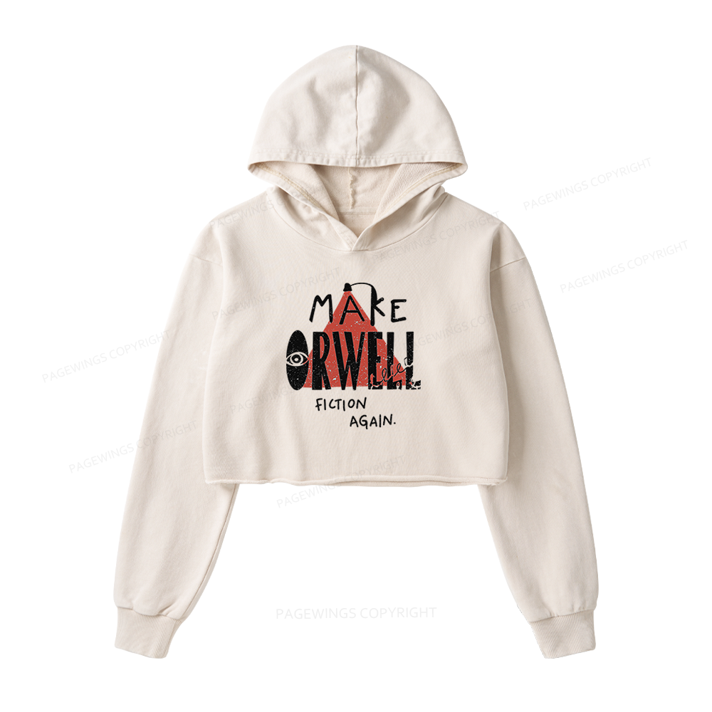 Pagewings Make Orwell Fiction Again Washed Crop Hoodie