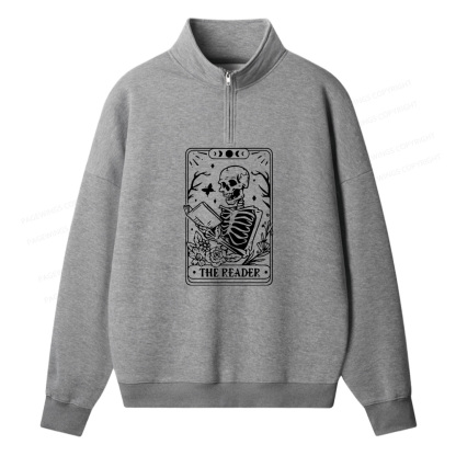 Pagewings Halloween The Reader Tarot Card Unisex Half Zip Fleece Sweatshirt 