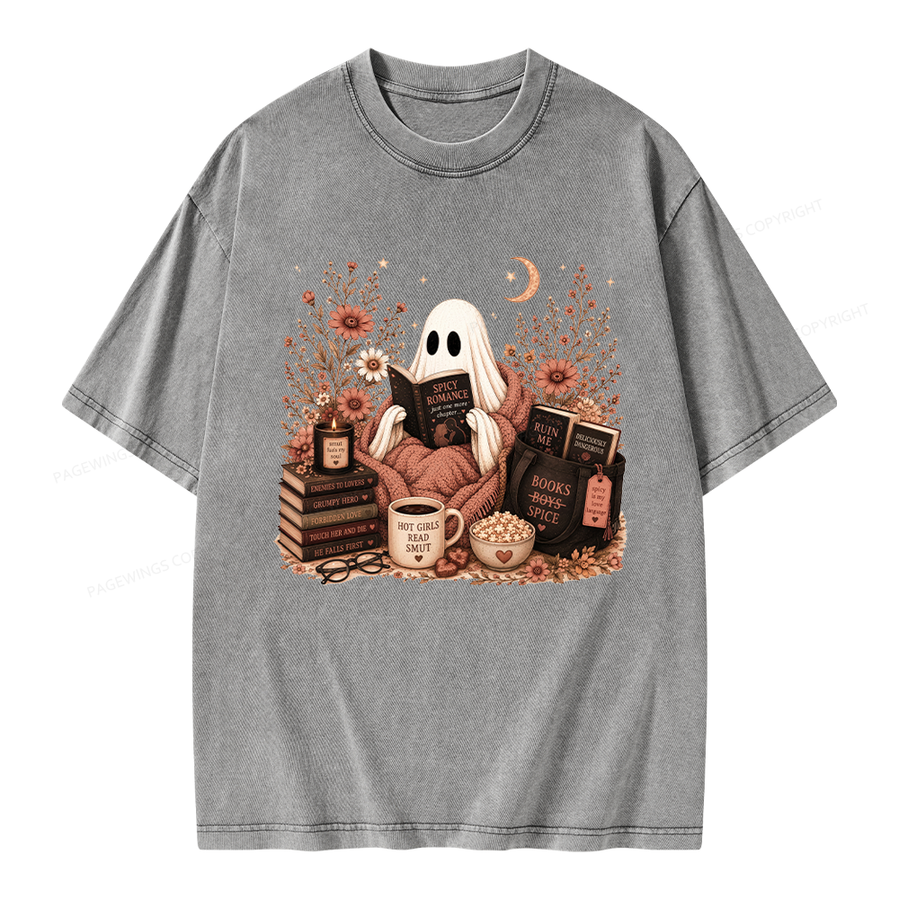 Pagewings Smut Reading Ghost Unisex Washed T-shirt