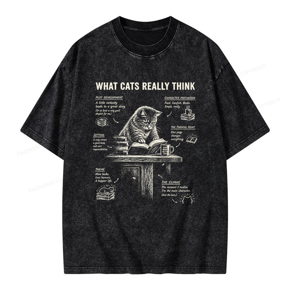 Pagewings What Cats Really Think Unisex Washed T-shirt