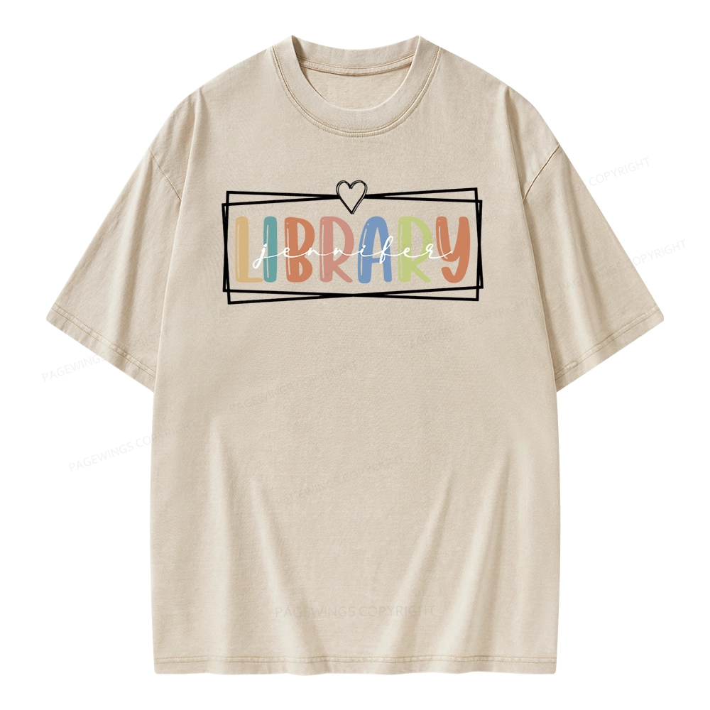 Pagewings Elementary Librarian Custom Name Unisex Washed T-shirt