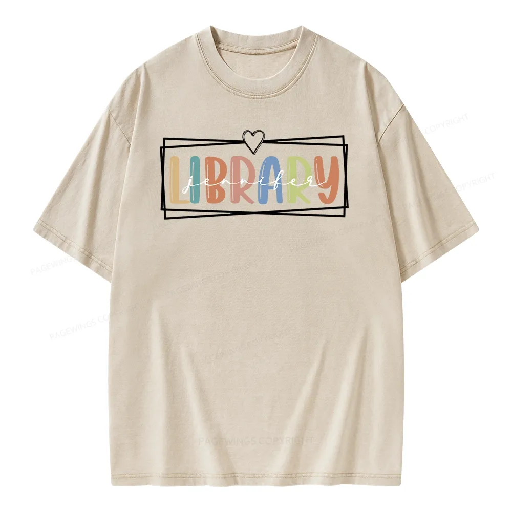 Pagewings Elementary Librarian Custom Name Unisex Washed T-shirt