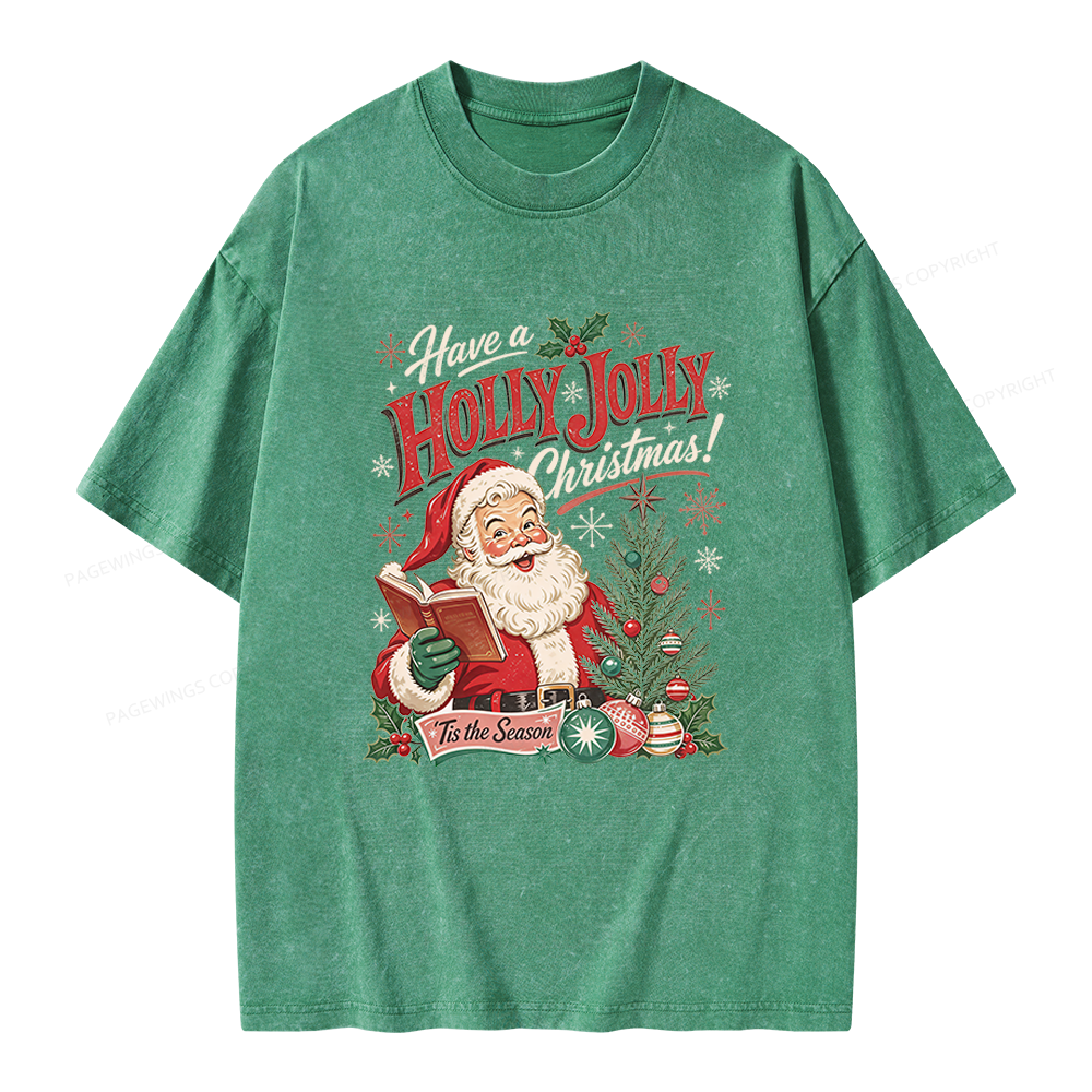 Pagewings Have a Holly Jolly Christmas Unisex Washed T-shirt