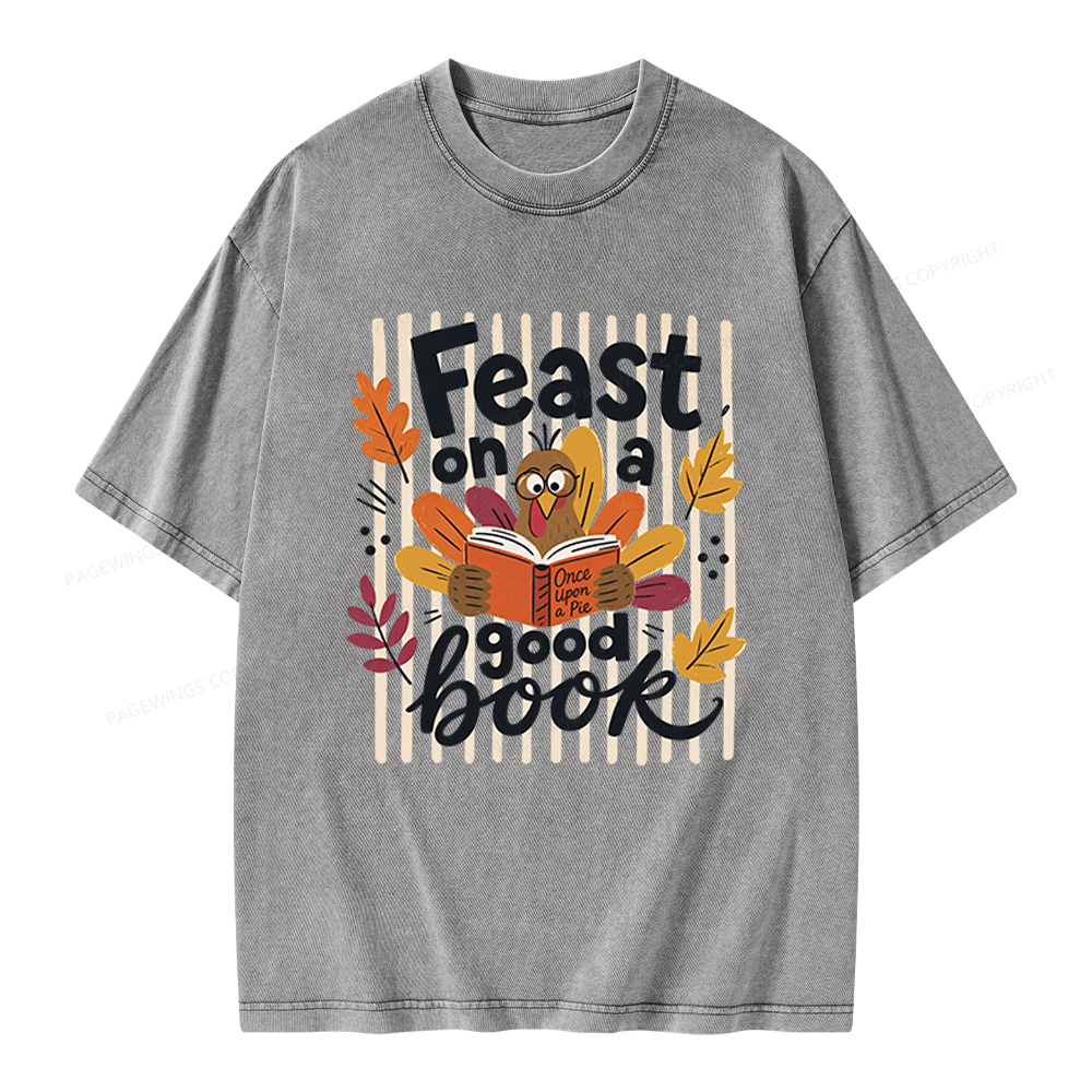 Pagewings Librarian Thanksgiving Unisex Washed T-shirt