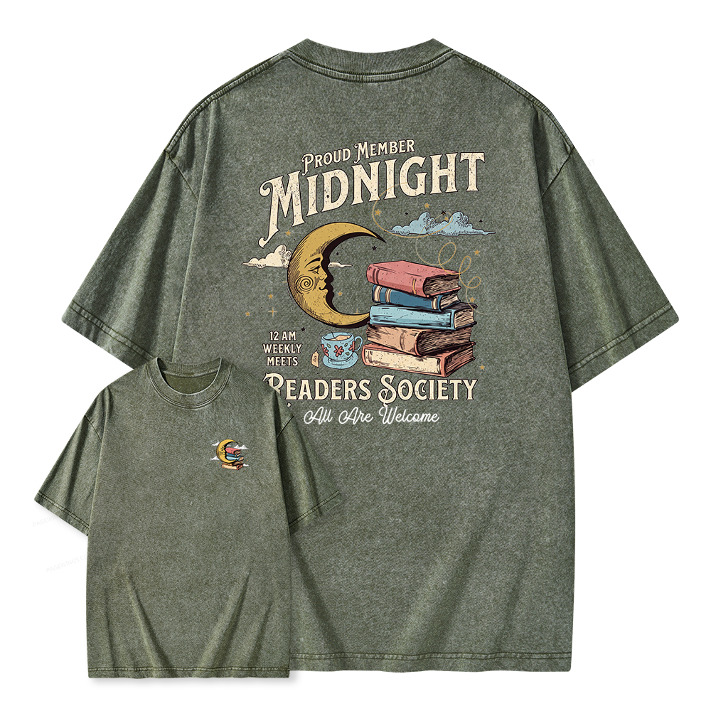 Pagewings Midnight Readers Society Unisex Washed T-shirt