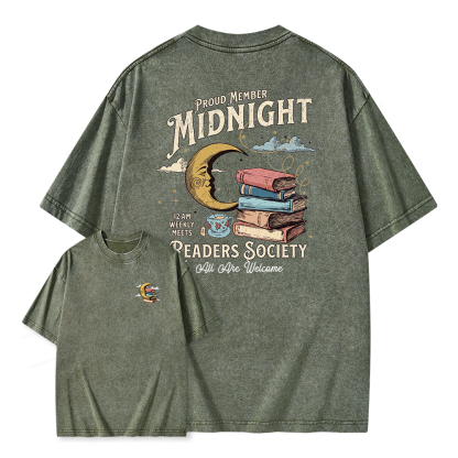 Pagewings Midnight Readers Society Unisex Washed T-shirt