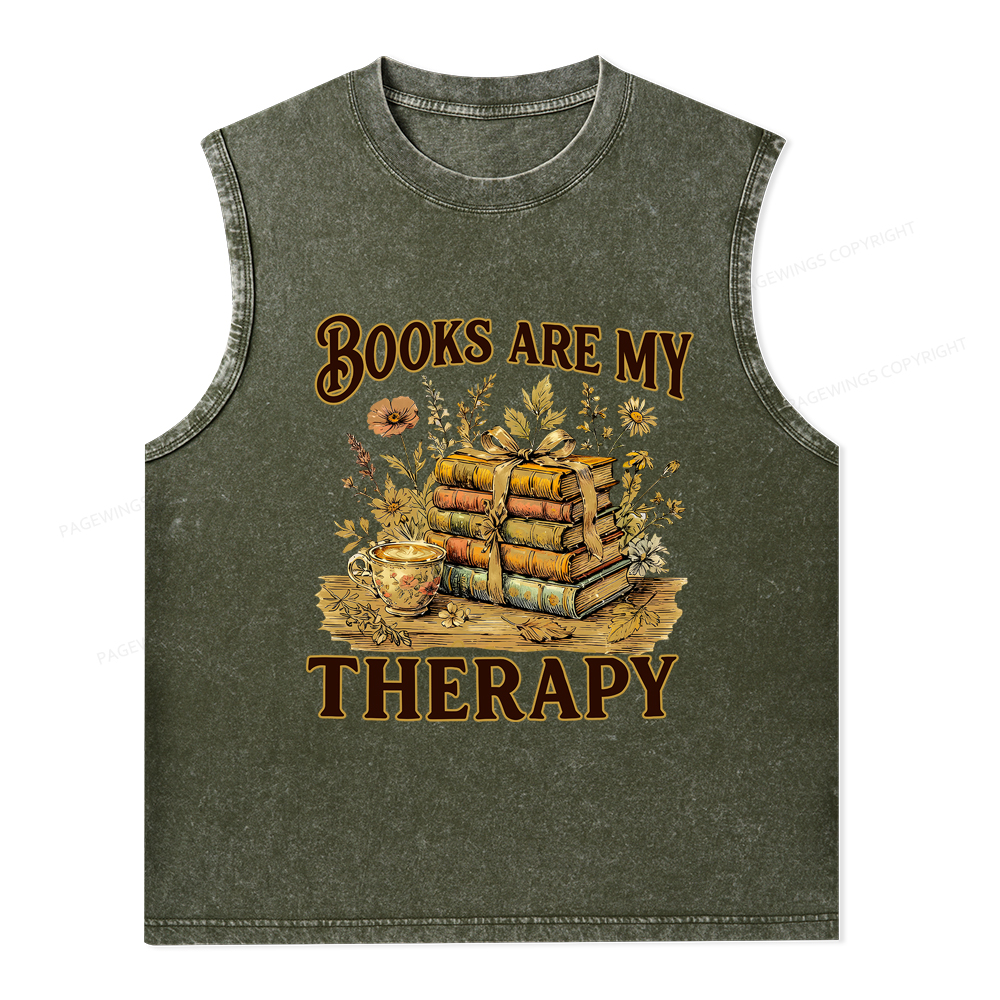 Pagewings Books Are My Therapy Unisex Washed Tank Top