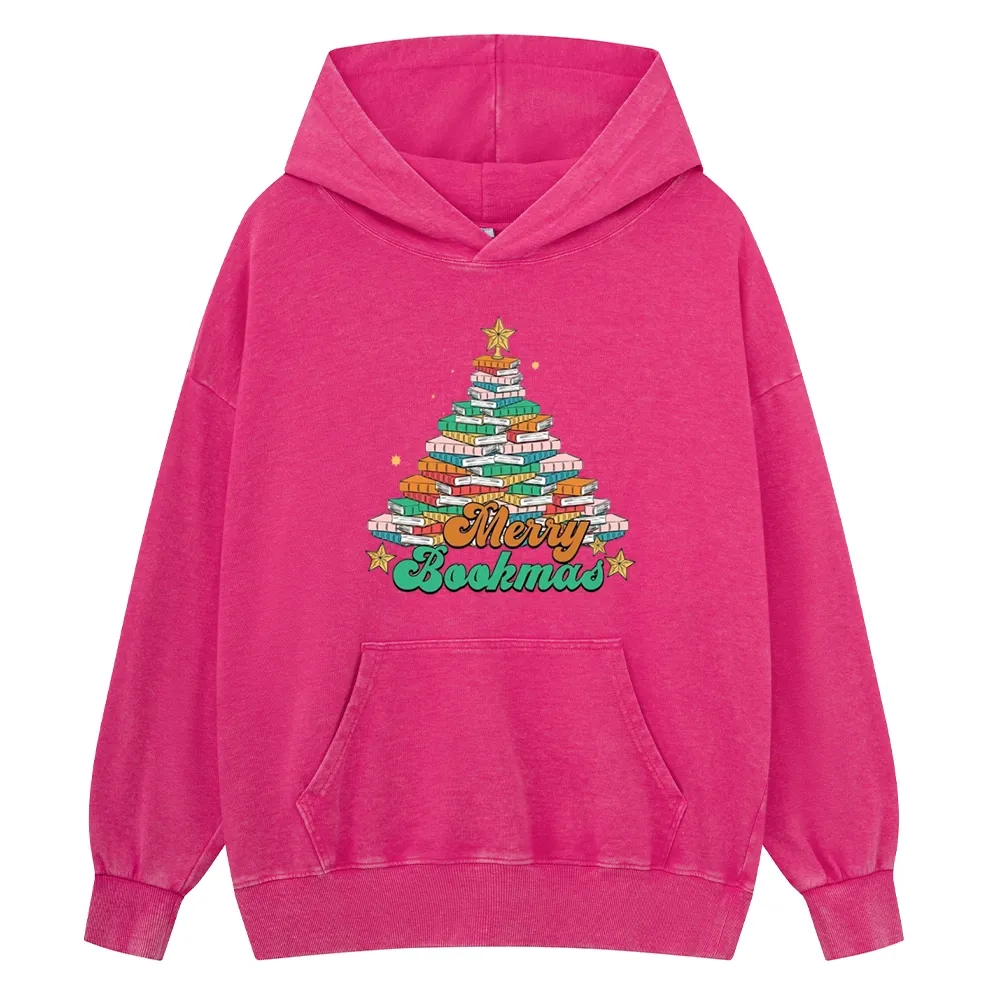 Pagewings Christmas Merry Bookmas Unisex Washed Hoodie