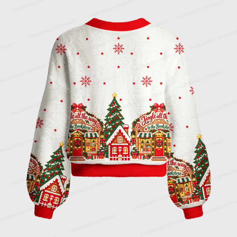 Pagewings Christmas Bookstore Women's Cardigan Sweater