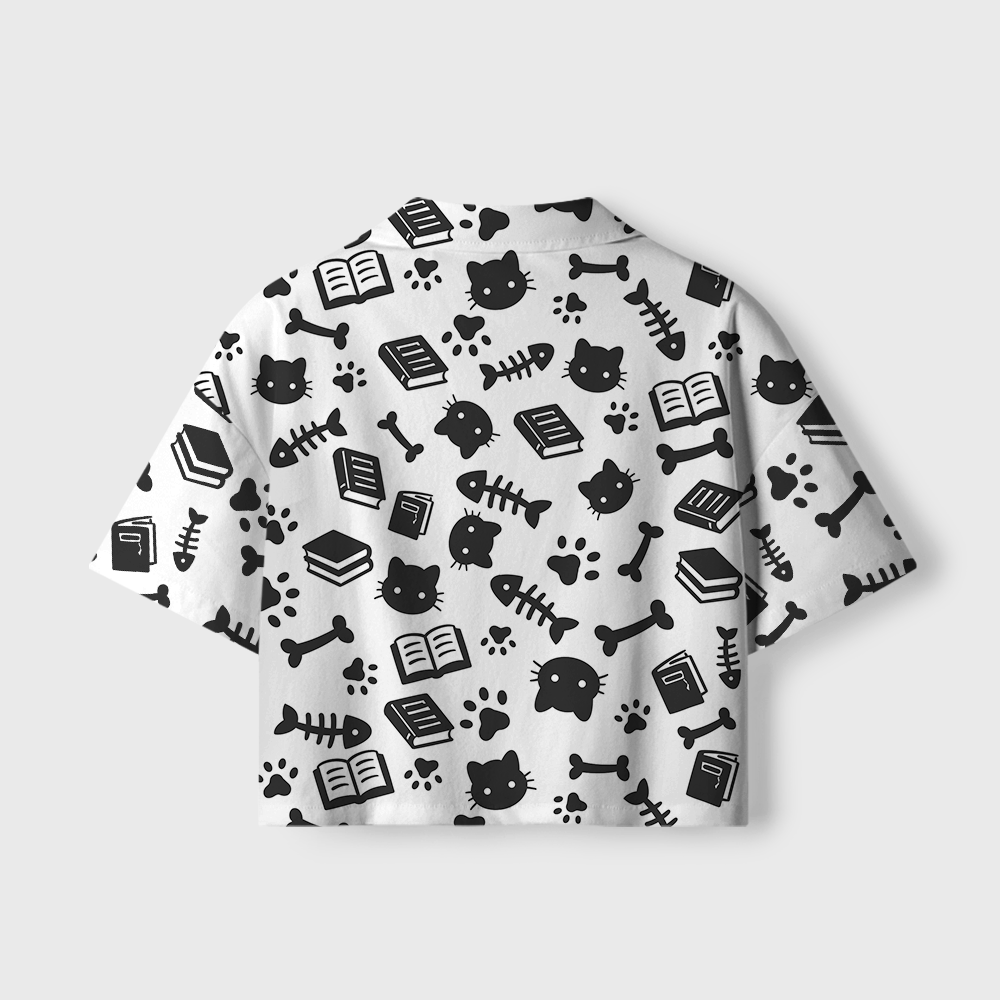 Pagewings Just A Bookish Cat Women's Camp Shirt