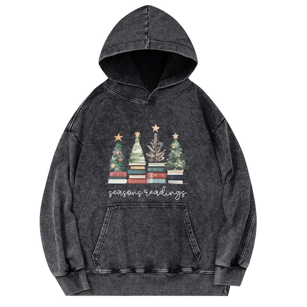 Pagewings Bookish Christmas Unisex Washed Hoodie