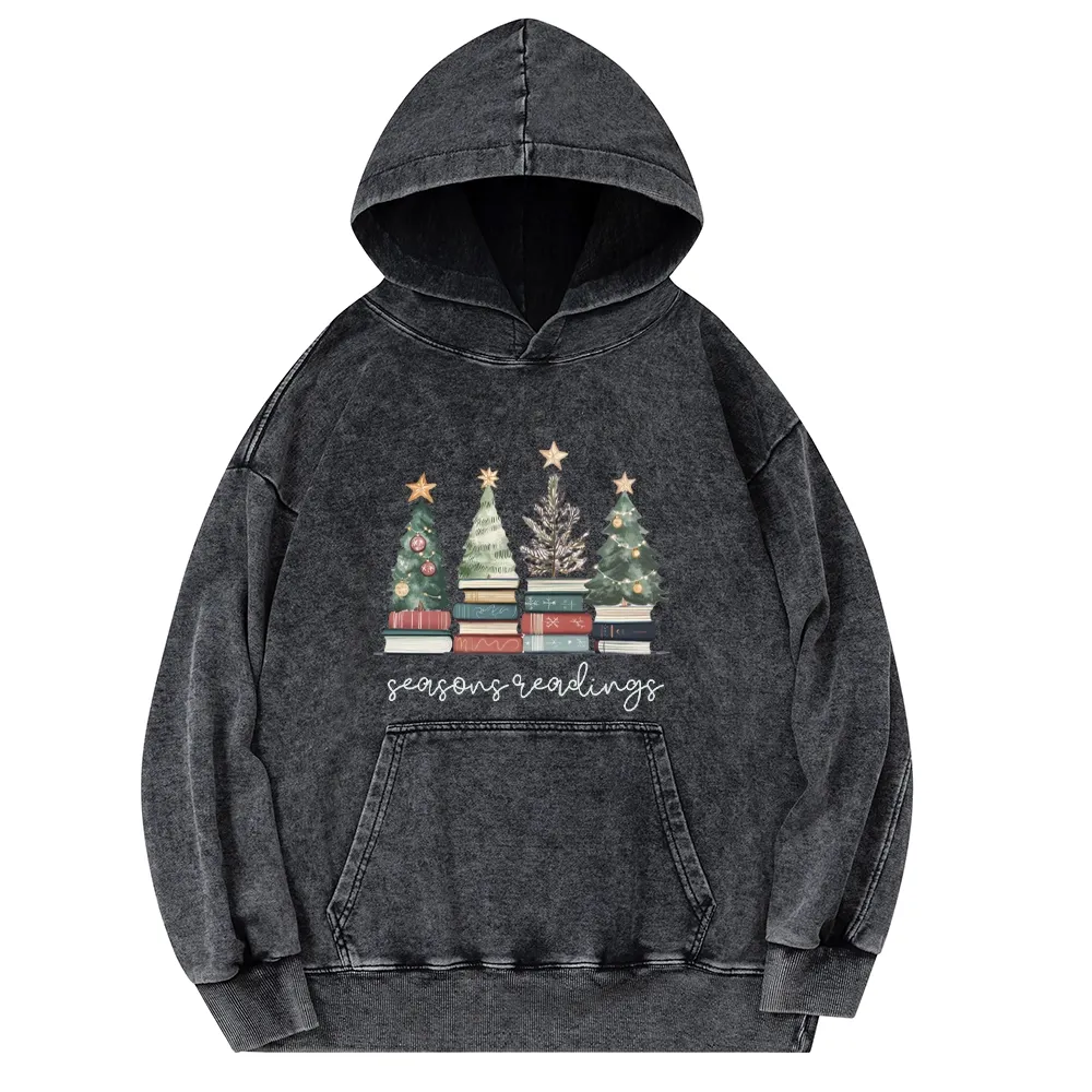 Pagewings Bookish Christmas Unisex Washed Hoodie