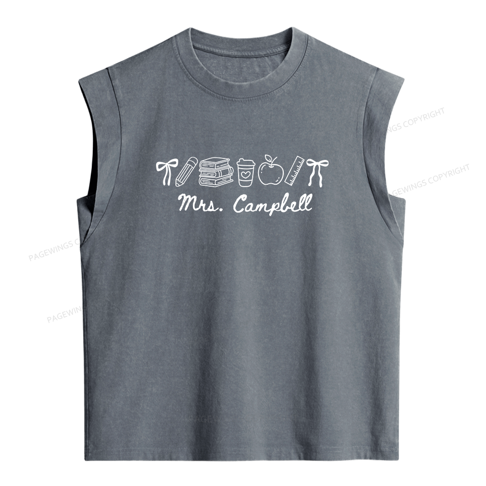 Pagewing Personalized  Name Teacher Women's Washed Tank Top