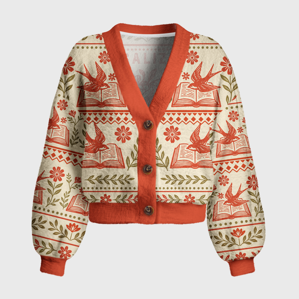 Pagewings Radicalized By Public Libraries Women's Cardigan Sweater
