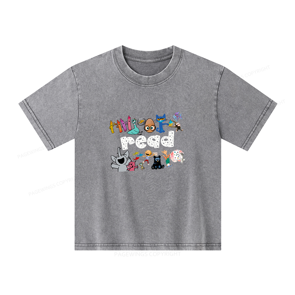 Pagewings Reading Bookish Unisex Kids Washed T-shirt
