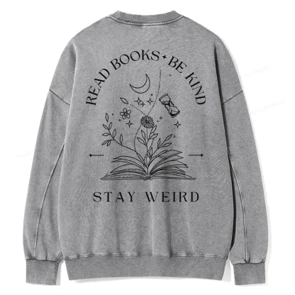 Pagewings Comfort Colors Read Books Be Kind Stay Weird Unisex Washed Sweatshirt
