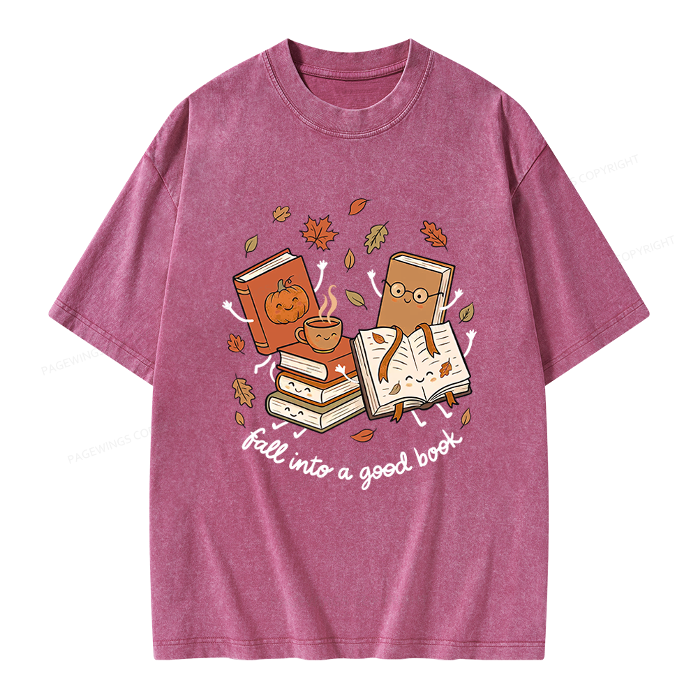 Pagewings Fall Into A Good Book Unisex Washed T-shirt