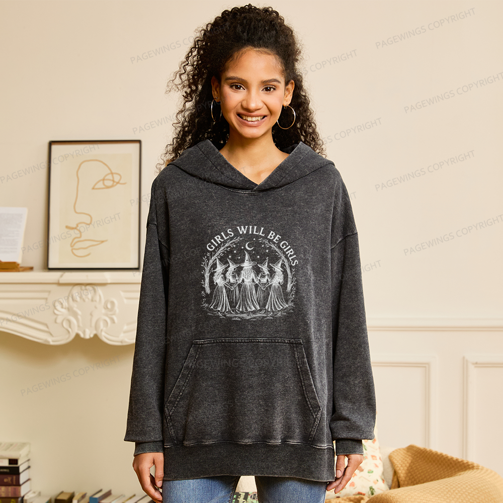 Pagewings Girls Will Be Girls Unisex Washed Hoodie