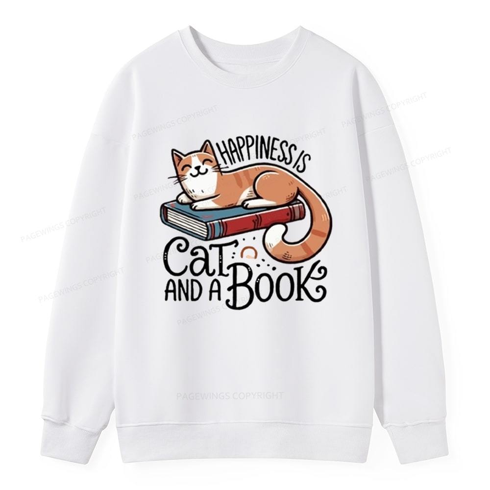 Pagewings Happiness Is A Cat And A Book Unisex Classic Sweatshirt