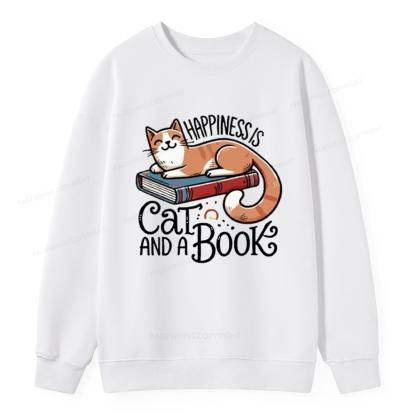 Pagewings Happiness Is A Cat And A Book Unisex Classic Sweatshirt