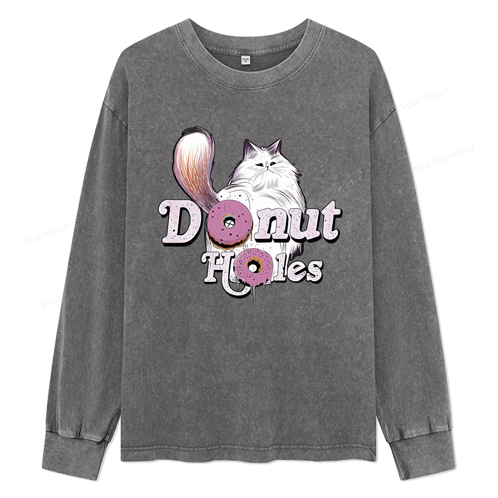 Pagewings Donut Cat Bookish Unisex Washed Long Sleeve T-shirt